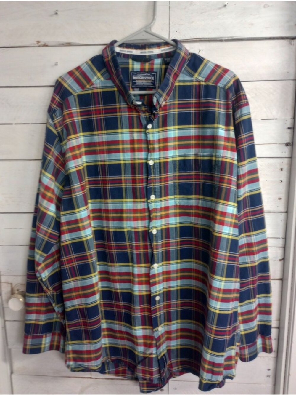 Rough Stock Shirt 2XL Blue Plaid Long Sleeve Button Down Shirt Heavyweight